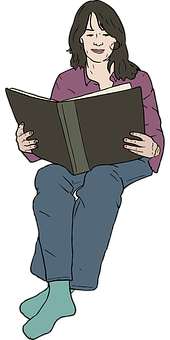 Woman Reading Book Illustration PNG Image