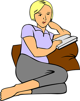 Woman Reading Book Illustration PNG Image