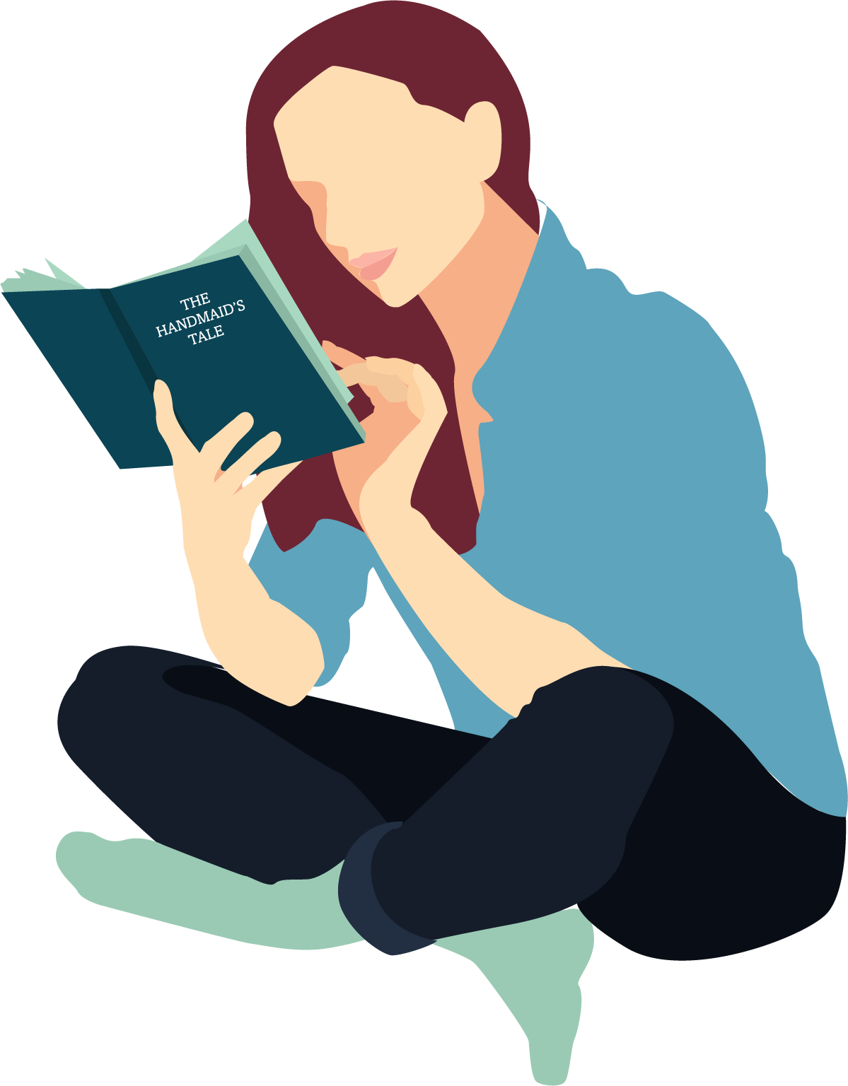 Woman Reading Handmaids Tale Illustration PNG Image