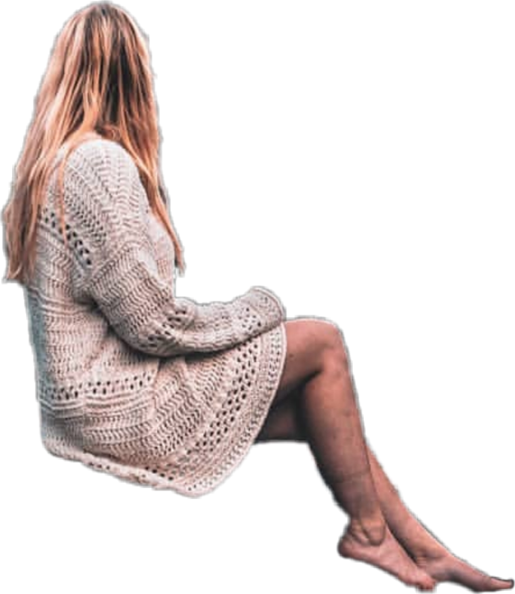 Woman Sittingin Knitted Sweater PNG Image