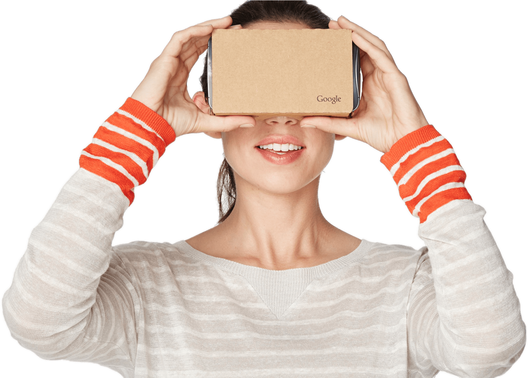 Woman Using Cardboard V R Headset PNG Image