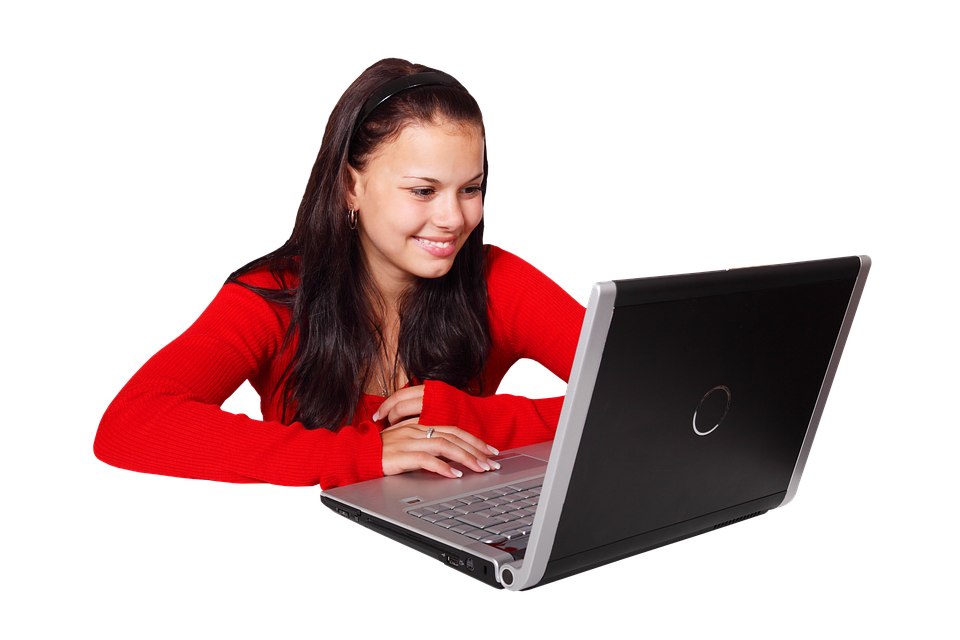 Woman Using Laptop PNG Image