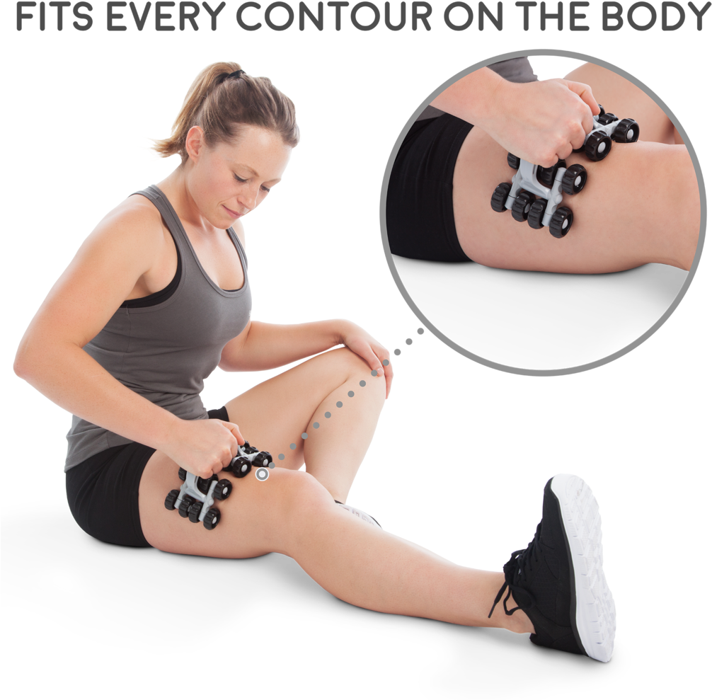 Woman Using Muscle Massage Rolleron Leg PNG Image