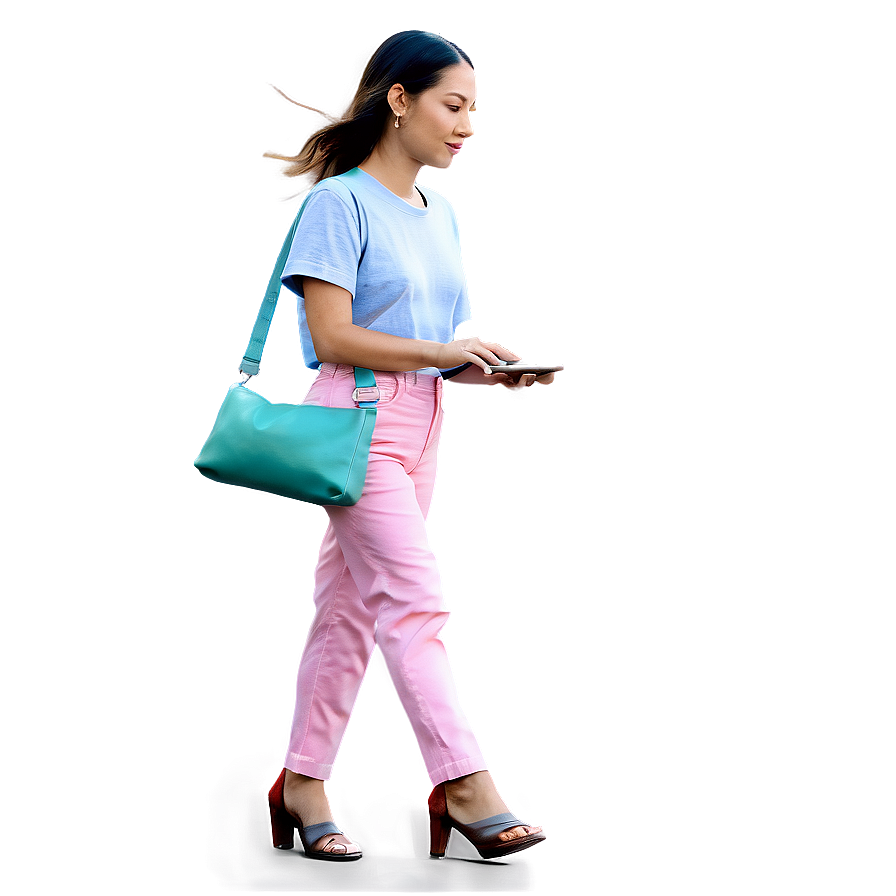 Woman Walking With Phone Png 06132024 PNG Image