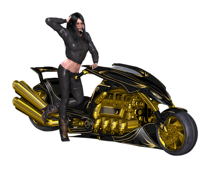 Woman_with_ Futuristic_ Motorcycle PNG Image