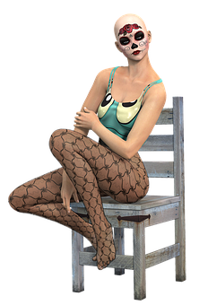 Woman_with_ Skull_ Makeup_ Sitting_on_ Chair PNG Image