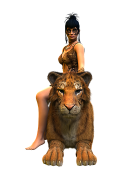 Woman_with_ Tiger_ Animated_ Character PNG Image