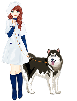 Womanand Husky Illustration PNG Image