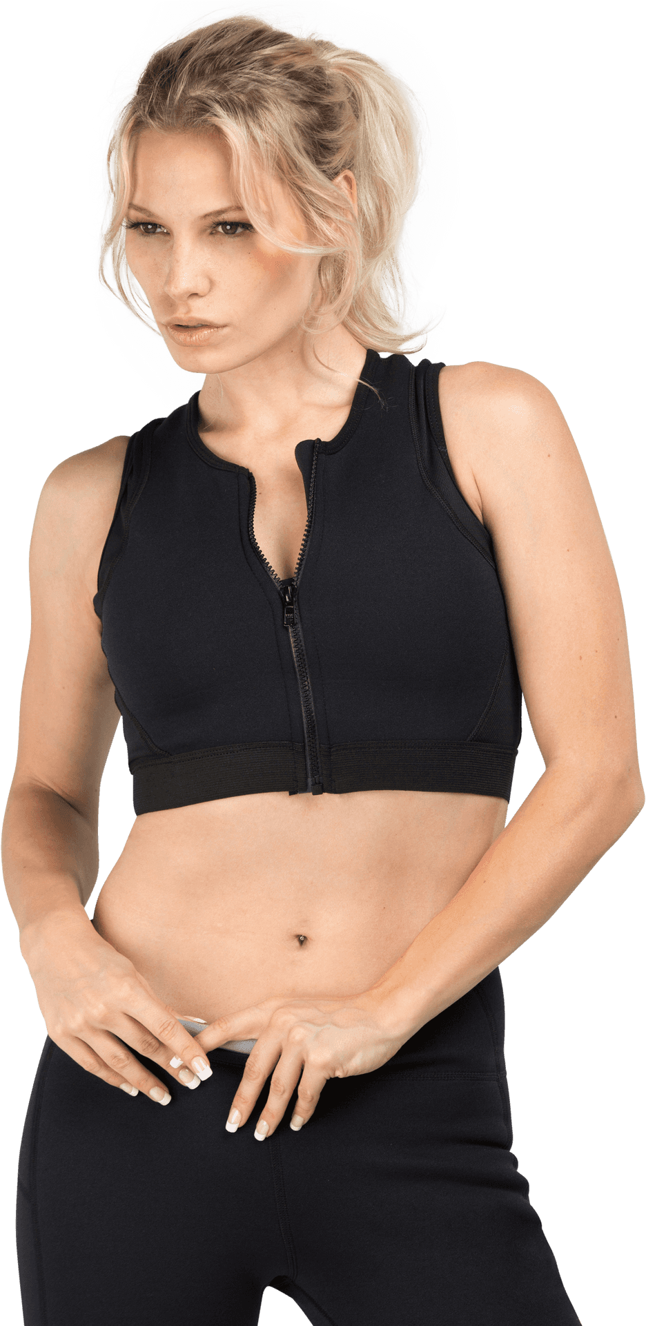 Womanin Black Zippered Crop Top PNG Image