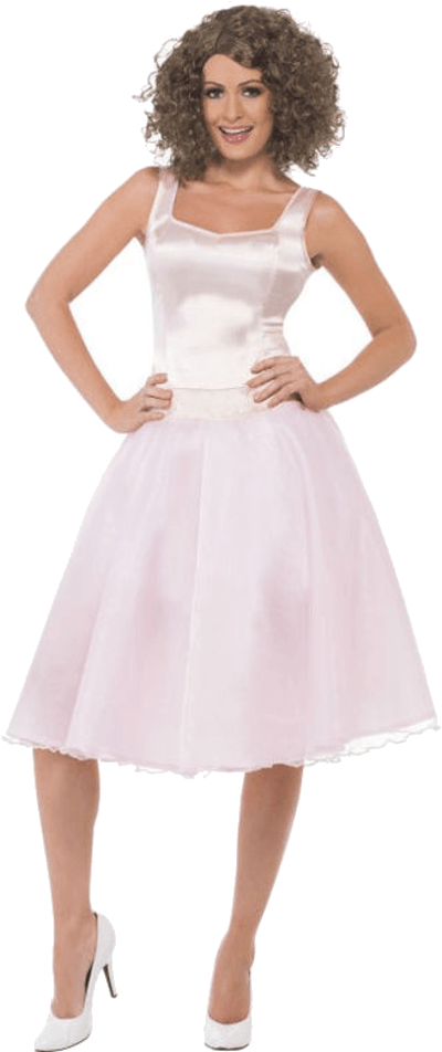 Womanin Pink Dressand White Heels PNG Image