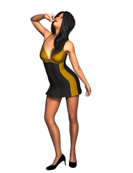 Womanin Yellow Black Dress PNG Image