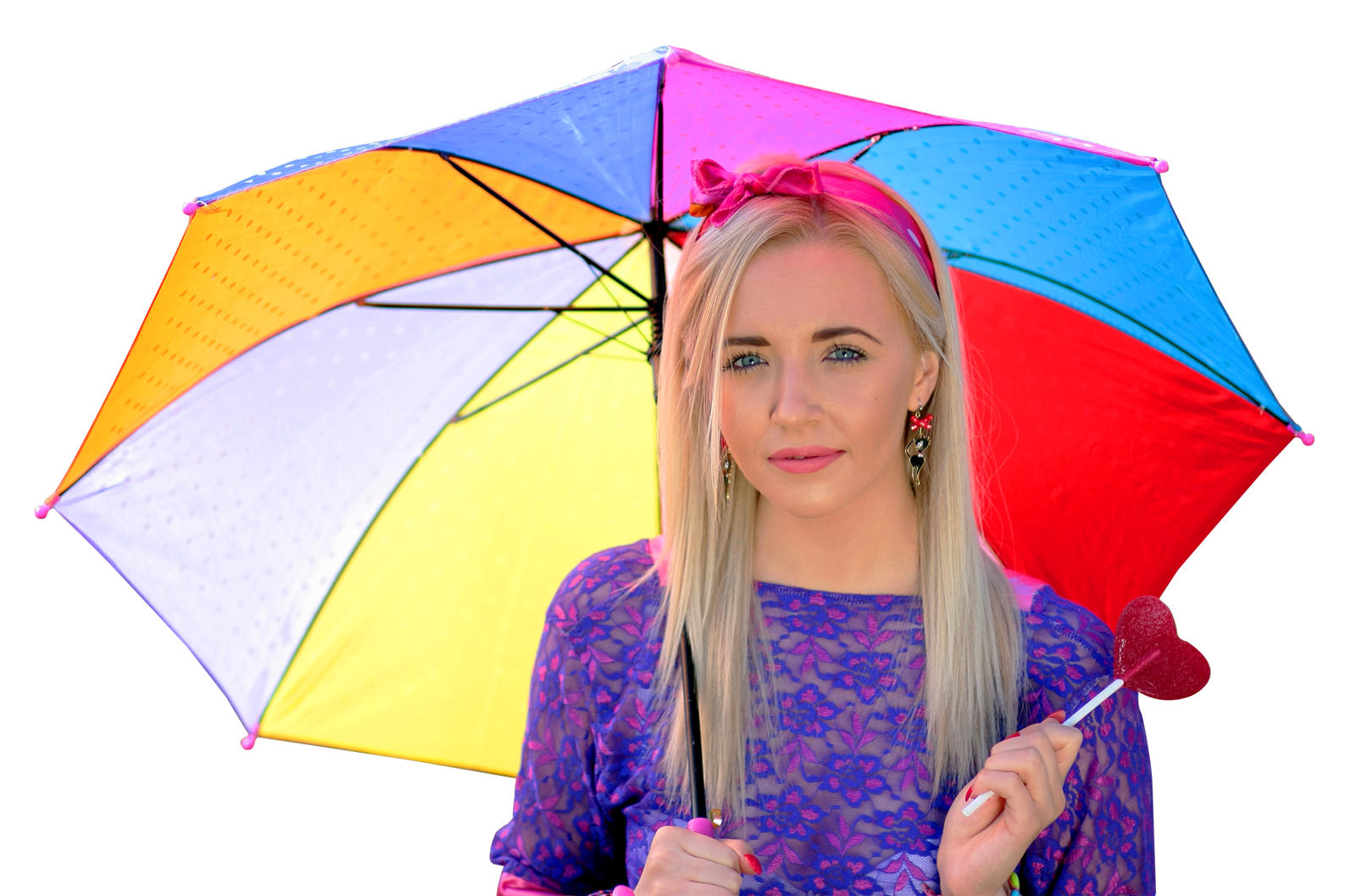 Womanwith Colorful Umbrellaand Lollipop PNG Image