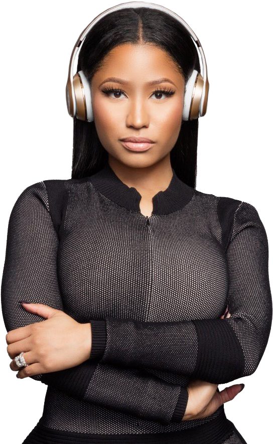 Womanwith Headphones Black Top PNG Image