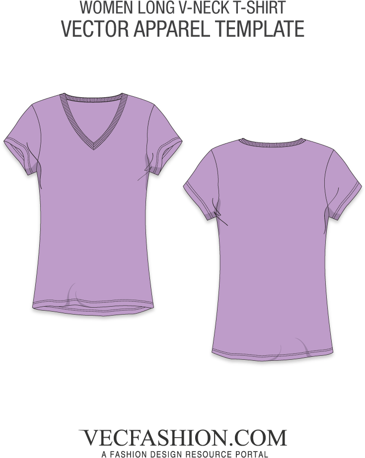 Women Long V Neck T Shirt Vector Template PNG Image