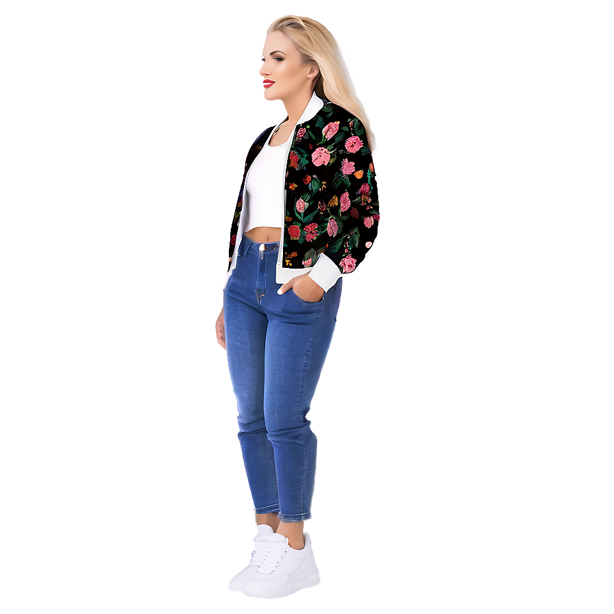 Women's Floral Bomber Jacket Png Fmr50 PNG Image