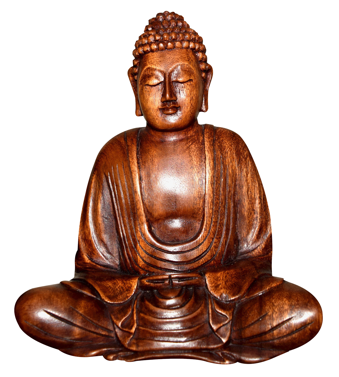 Wooden Buddha Statue Meditation Pose PNG Image