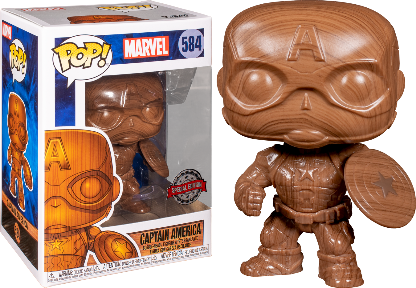 Wooden Captain America Funko Pop Special Edition PNG Image