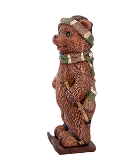 Wooden Carved Bear Figurine PNG Image