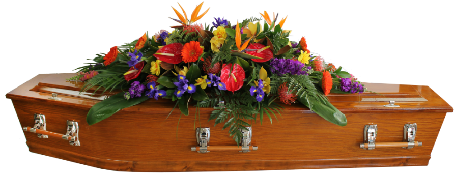 Wooden Casketwith Floral Tribute PNG Image