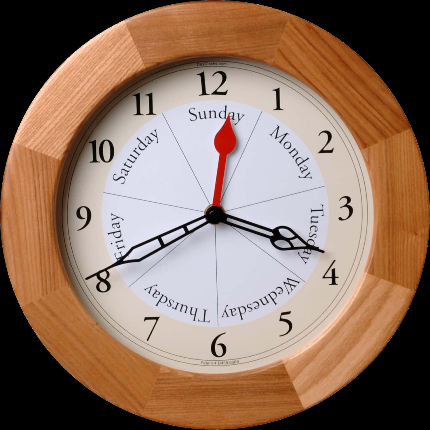 Wooden Day Indicator Wall Clock PNG Image