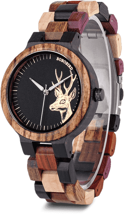 Wooden Deer Design Wristwatch PNG Image