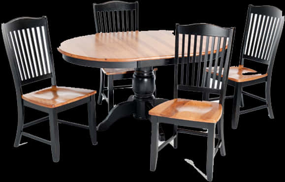 Wooden Dining Set Blackand Natural Finish PNG Image