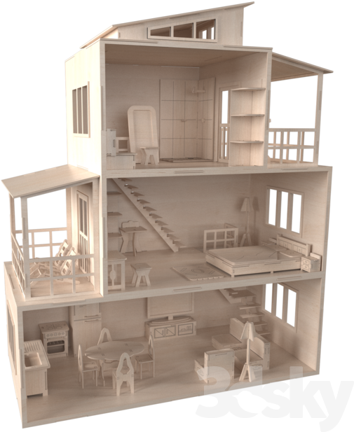 Wooden Dollhouse Model PNG Image