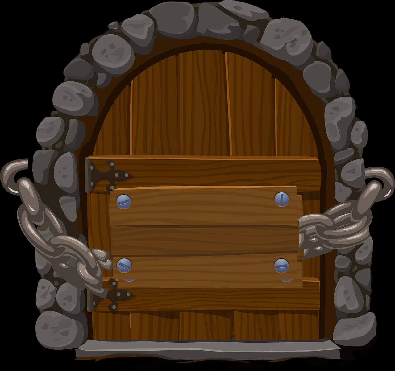 Wooden Door Chained Archway PNG Image