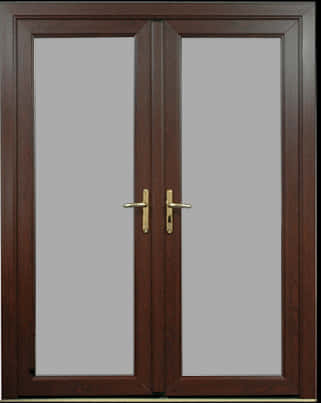 Wooden Double Doorswith Glass Panels PNG Image