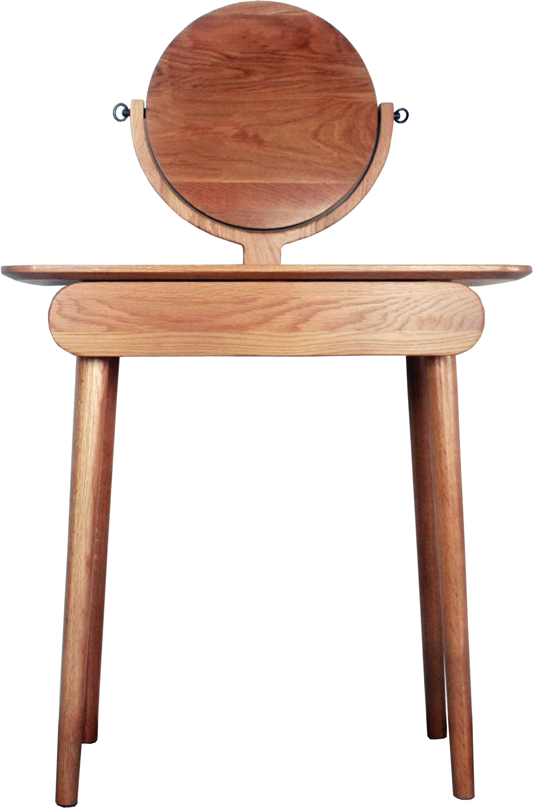 Wooden Dressing Table With Round Mirror PNG Image