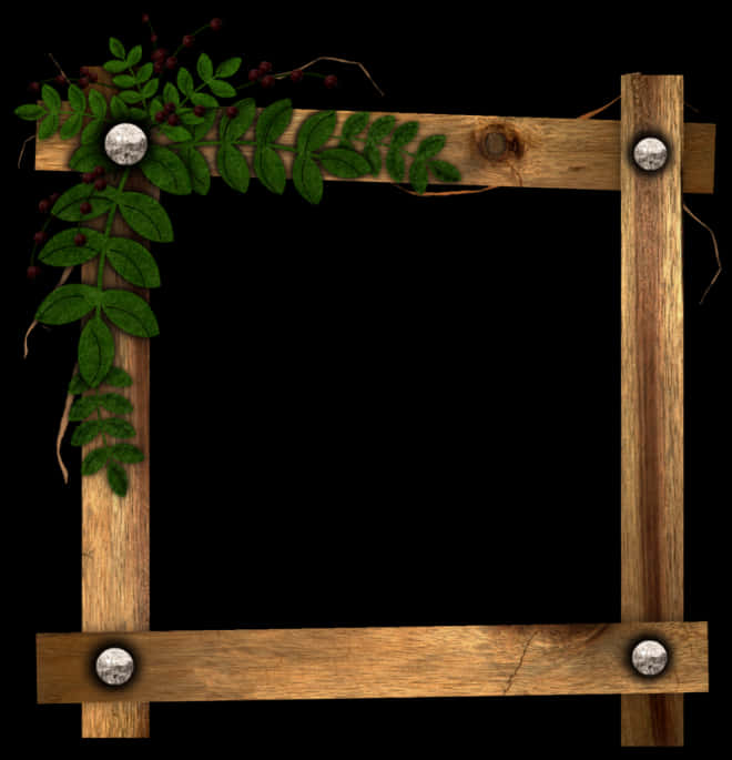 Wooden Framewith Greenery PNG Image