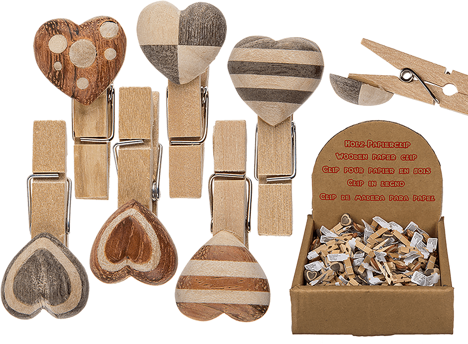 Wooden Heart Clothespins Collection PNG Image