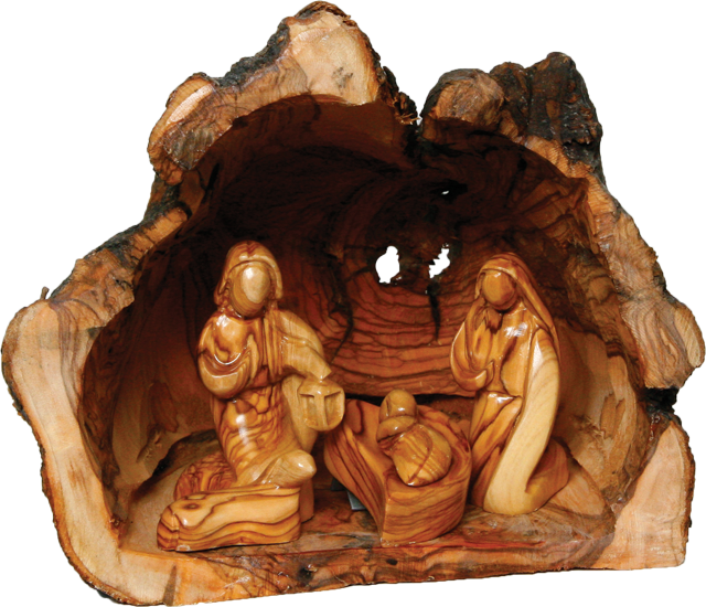 Wooden Nativity Scene Carving PNG Image