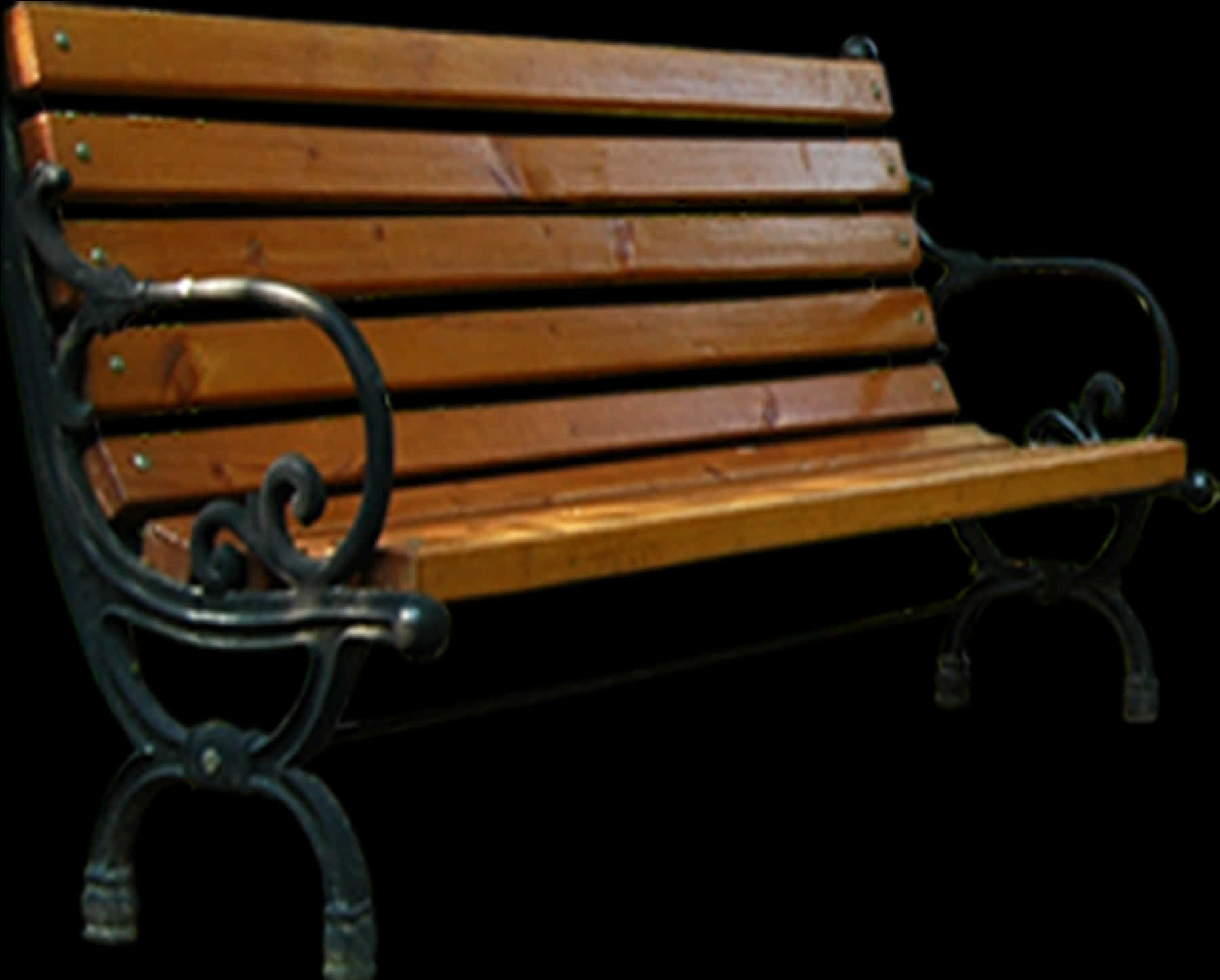 Wooden Park Bench Black Background PNG Image