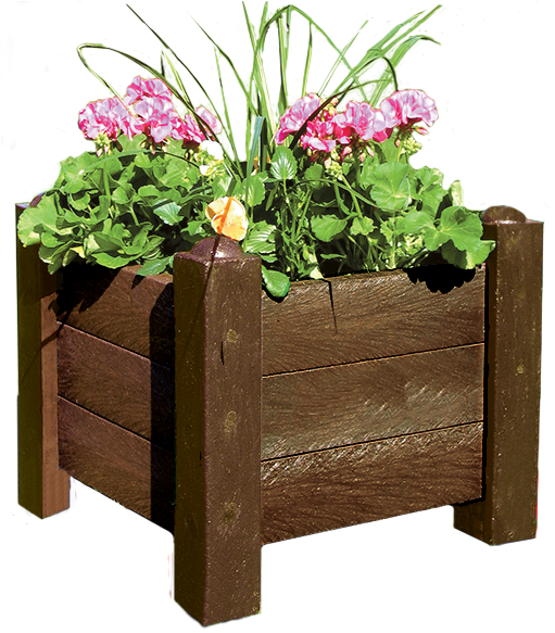 Wooden Planter With Flowers.png PNG Image