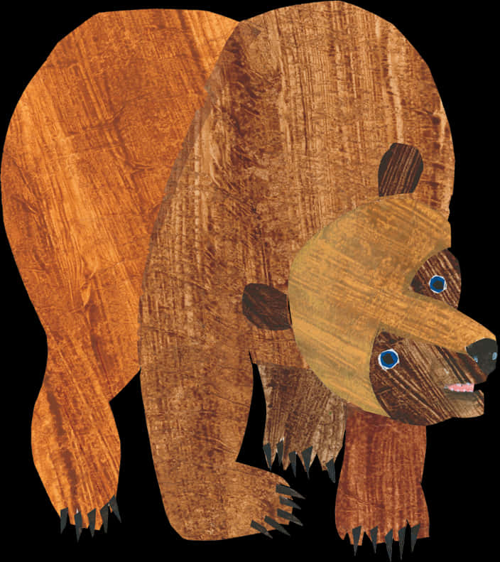 Wooden Texture Artistic Bear Illustration PNG Image