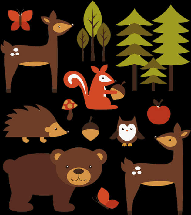 Woodland Creaturesand Forest Elements PNG Image