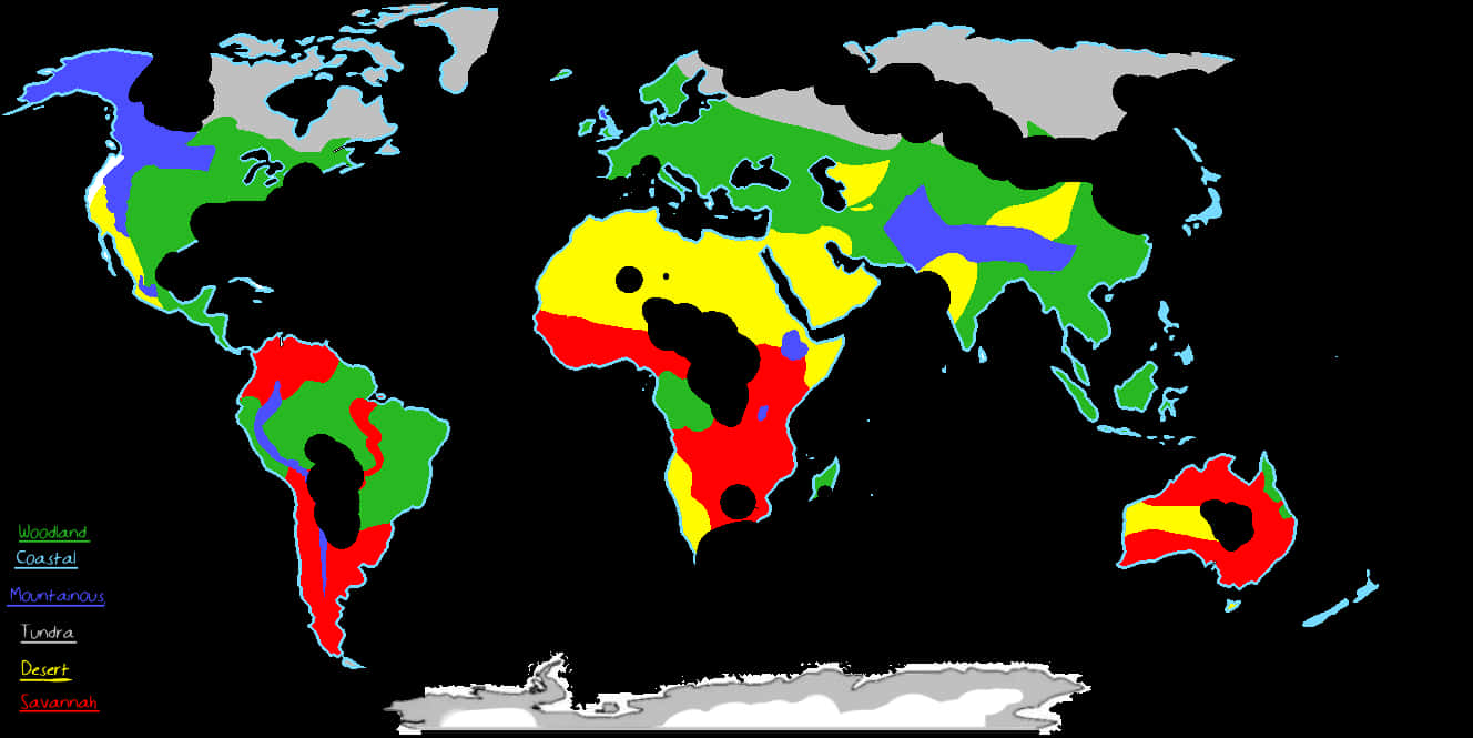 World Biomes Map Color Coded PNG Image