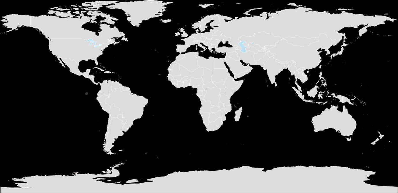 World Map Blackand White PNG Image