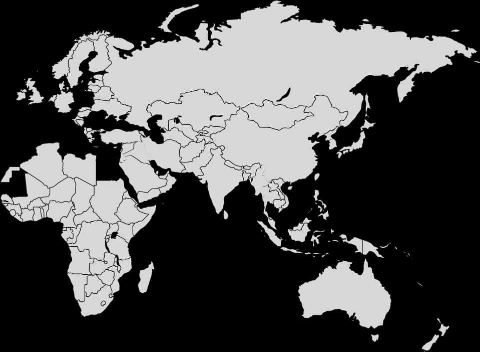 World Map Blackand White PNG Image