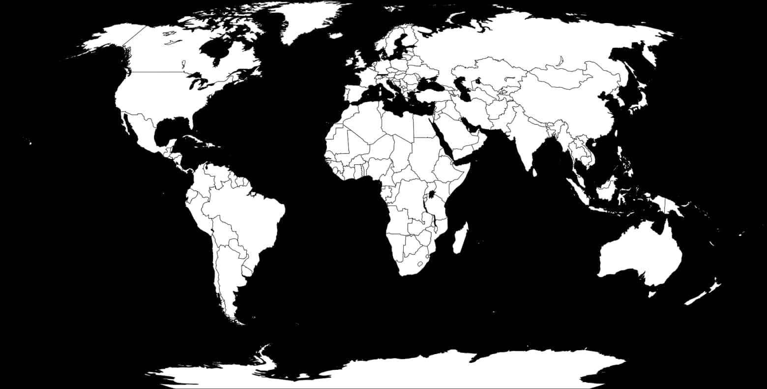 World Map Blackand White Outline PNG Image