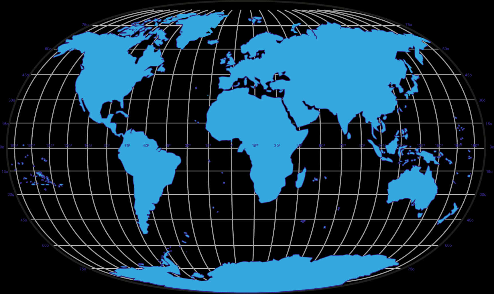 World Map Blueon Black PNG Image