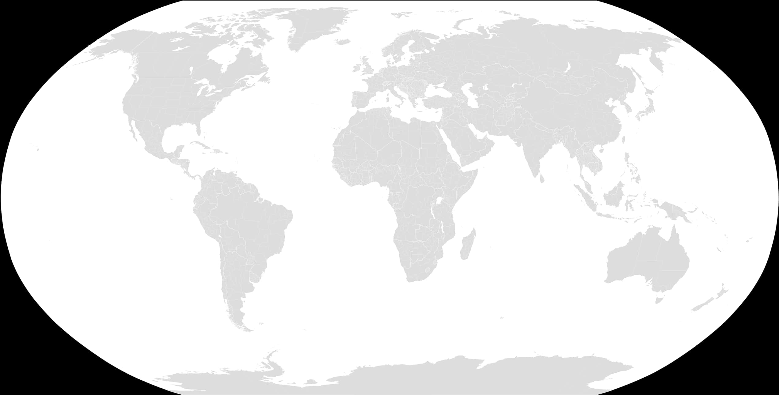 World Map Gray Scale Elliptical Projection PNG Image