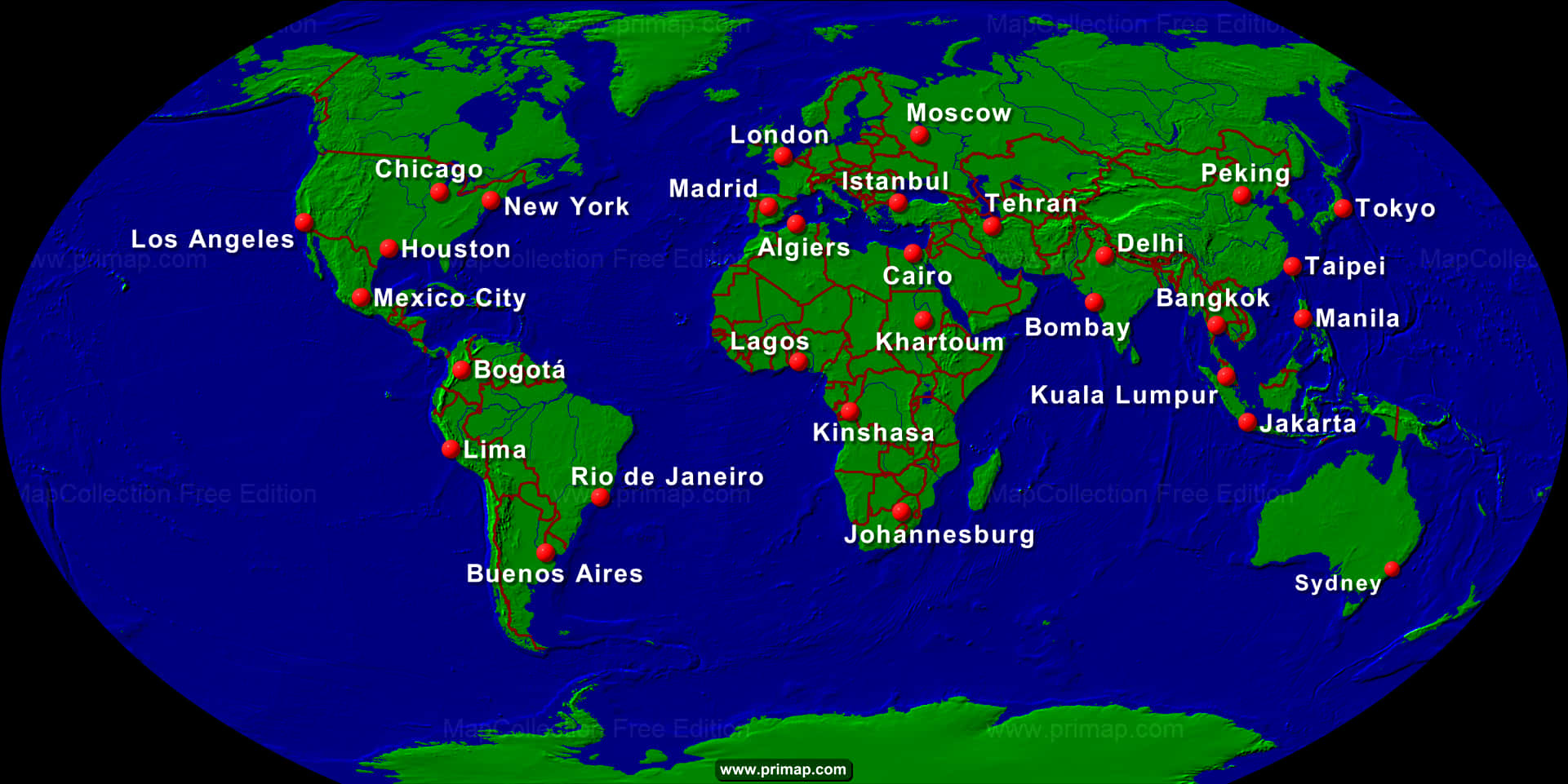 World Map Major Cities Night View PNG Image