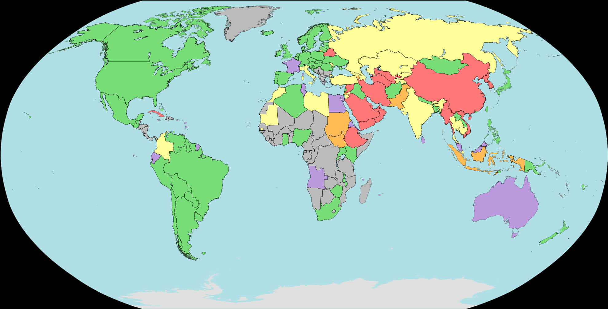 World Political Map Elliptical Projection PNG Image