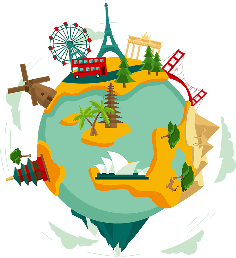 World Travel Landmarks Illustration PNG Image