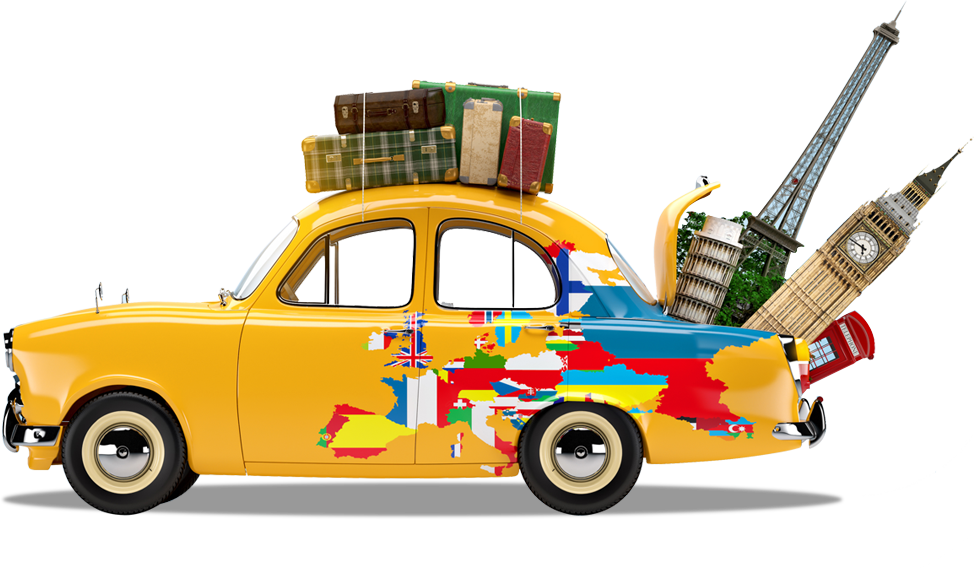 World Travel Themed Car PNG Image