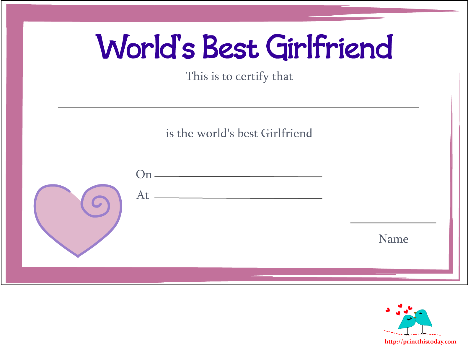 Worlds Best Girlfriend Certificate Template PNG Image