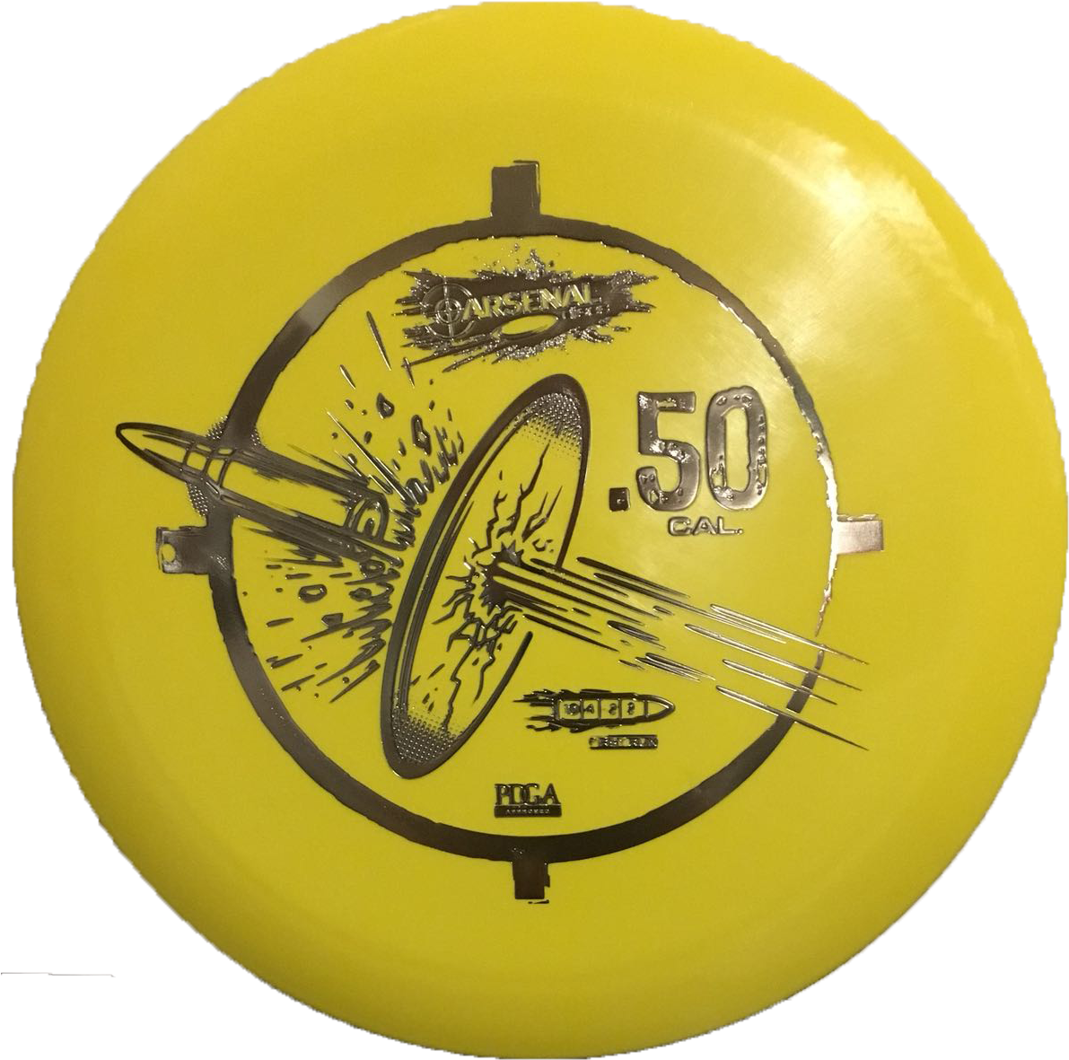 Yellow Arsenal50 Cal Disc Golf Frisbee PNG Image