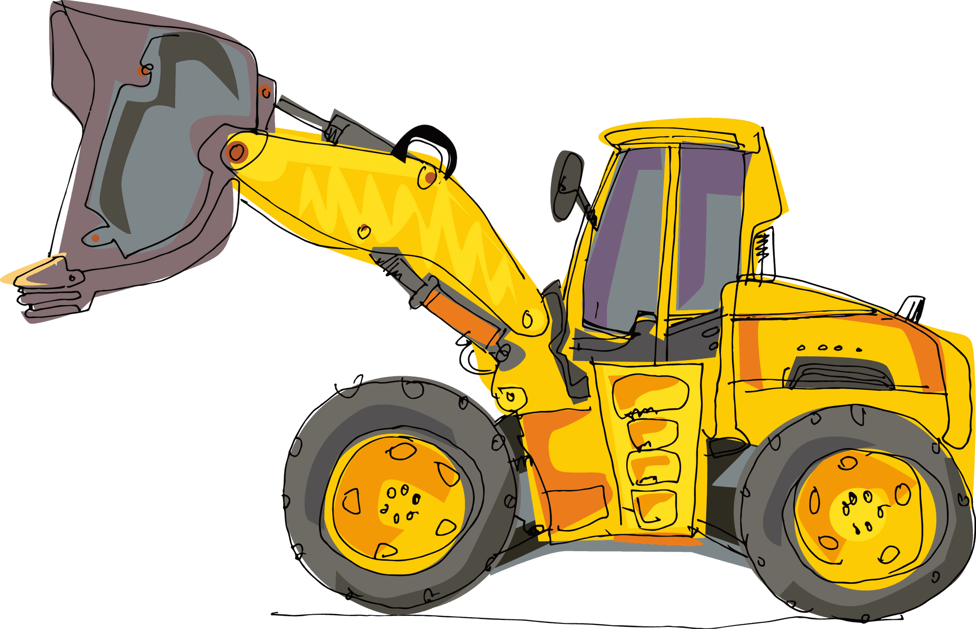 Yellow Backhoe Loader Illustration PNG Image